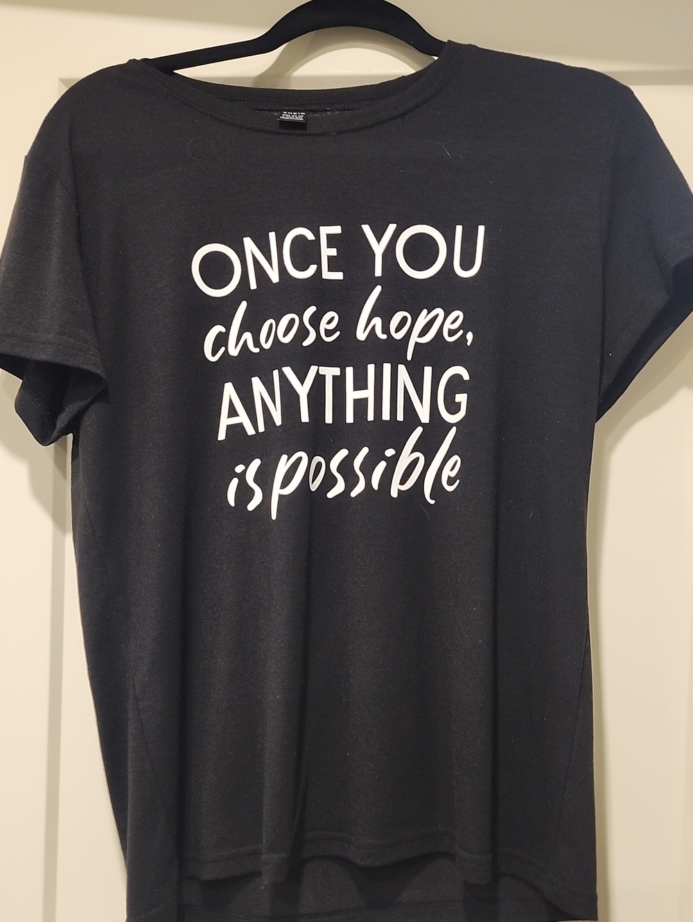 SHEIN Black Short Sleeve Graphic Tee - White Inspirational Script